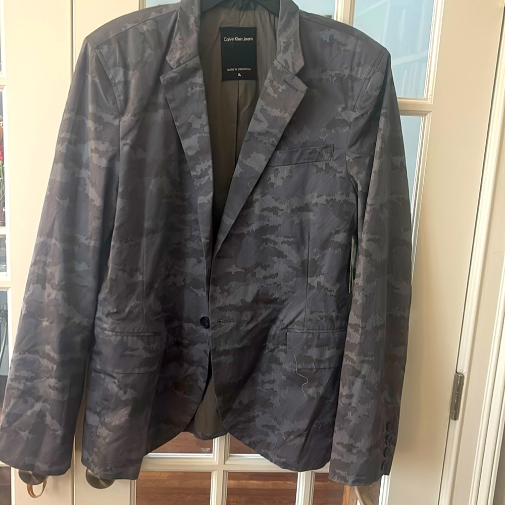 Calvin Klein Jeans Men's Gray Camouflage Sport Coat Blazer